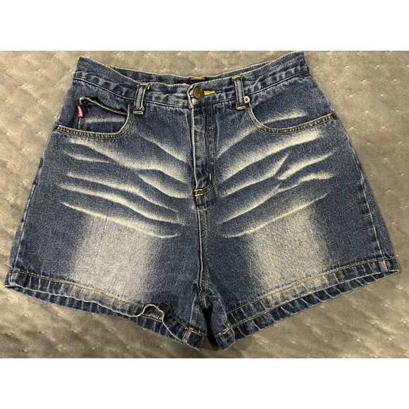 BONGO Y2K Vintage Denim Shorts Juniors Size 16 High Rise Ripples Preowned - Picture 1 of 9